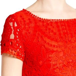 Stunning crimson red St. John Broderie Anglaise (English embroidered lace) dress